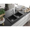 Mexen Mario, 2-komorový granitový drez 820x436x161 mm a chrómová drezová batéria Duero, čierna, 6504-77-671600-00