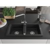 Mexen Mario, 2-komorový granitový drez 820x436x161 mm a chrómová drezová batéria Duero, čierna, 6504-77-671600-00