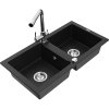 Mexen Mario, 2-komorový granitový drez 820x436x161 mm a chrómová drezová batéria Duero, čierna, 6504-77-671600-00