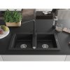 Mexen Mario, 2-komorový granitový drez 820x436x161 mm a čierna drezová batéria Duero, čierna, 6504-77-671600-70