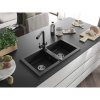 Mexen Mario, 2-komorový granitový drez 820x436x161 mm a čierna drezová batéria Duero, čierna, 6504-77-671600-70