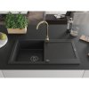 Mexen Leo, drez granitový 900x500x190 mm, 1-komorový a zlatá batéria Telma, čierna, 6501-77-670200-50-B