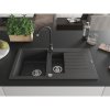 Mexen Matias, granitový drez 900x505x200 mm, 1,5-komorový a čierna batéria Telma, čierna škvrnitá, 6502-76-670200-70