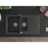 Mexen Matias, granitový drez 900x505x200 mm, 1,5-komorový a čierna batéria Telma, čierna škvrnitá, 6502-76-670200-70