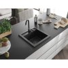 Mexen Vito, 1-komorový granitový drez 520x490x210 mm, čierna batéria Telma, čierna-strieborná metalíza, 6503-73-670200-70-B