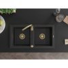 Mexen Mario, 2-komorový granitový drez 820x436x161 mm a zlatá lesklá drezová batéria Telma, čierna-strieborná metalíza, 6504-73-670200-50