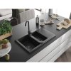 Mexen Gaspar, granitový drez 737x475x177 mm, 1,5-komorový a čierna batéria Telma, čierna-strieborná metalíza, 6507-73-670200-70-B