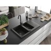 Mexen Gaspar, granitový drez 737x475x177 mm, 1,5-komorový a čierna batéria Telma, čierna-zlatá metalíza, 6507-75-670200-70-B