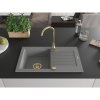 Mexen Pablo, granitový drez 752x436x161 mm, 1-komorový a zlatá batéria Telma, šedá, 6510-71-670200-50