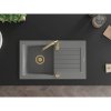Mexen Pablo, granitový drez 752x436x161 mm, 1-komorový a zlatá batéria Telma, šedá, 6510-71-670200-50