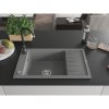 Mexen Elias, 1-komorový granitový drez s odkvapkávačom 795x480x200 mm a čierna matná kuchynská batéria Telma, šedá, 6511-71-670200-70
