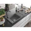 Mexen Elias, 1-komorový granitový drez s odkvapkávačom 795x480x200 mm a čierna matná kuchynská batéria Telma, šedá, 6511-71-670200-70