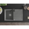 Mexen Bruno, 1-komorový granitový drez s odkvapkávačom 795x495x200 mm a čierna kuchynská batéria Telma, šedá, 6513-71-670200-70