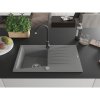 Mexen Cesar, granitový drez 775x470x190 mm, 1-komorový, šedá s chrómovým sifónom a čierna drezová batéria Telma, 6514-71-670200-70