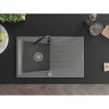 Mexen Cesar, granitový drez 775x470x190 mm, 1-komorový, šedá s chrómovým sifónom a čierna drezová batéria Telma, 6514-71-670200-70
