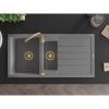Mexen Andres, granitový drez 1000x500x200 mm, 1,5-komorový, šedá so zlatým sifónom a zlatá drezová batéria Telma, 6515-71-670200-50