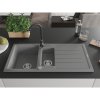 Mexen Andres, granitový drez 1000x500x200 mm, 1,5-komorový, šedá s chrómovým sifónom a čierna drezová batéria Telma, 6515-71-670200-70