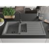Mexen Andres, granitový drez 1000x500x200 mm, 1,5-komorový, šedá s čiernym sifónom a čierna drezová batéria Telma, 6515-71-670200-70-B