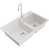 Mexen Tomas, granitový drez 800x500x190 mm, 2-komorový a biela batéria Telma, biela, 6516-20-670200-20