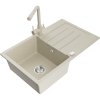 Mexen Bruno, 1-komorový granitový drez s odkvapkávačom 795x495x200 mm a chrómová batéria Duero, béžová, 6513-69-671600-69