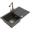 Mexen Pablo, granitový drez 752x436x161 mm, 1-komorový a zlatá batéria Duero, čierna škvrnitá, 6510-76-671600-50