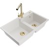 Mexen Tomas, granitový drez 800x500x190 mm, 2-komorový a biela batéria Duero, biela, 6516-20-671600-50