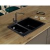 Sink Quality Ferrum, kuchynský granitový drez 605x495x210 mm + čierny sifón, čierna, SKQ-FER.C.5KBO.XB
