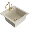 Mexen Vito, granitový drez 490x520x210 mm, 1-komorový a drezová batéria Carla, béžová, 6503-69-670700-50