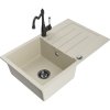 Mexen Bruno, granitový drez 795x495x200 mm, 1-komorový a drezová batéria Carla, béžová, 6513-69-670700-70