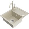 Mexen Enzo, granitový drez 576x465x174 mm, 1-komorový a drezová batéria Carla, béžová, 6506-69-670700-69