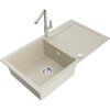 Mexen Leo, 1-komorový granitový drez 900x500x190 mm a drezová batéria Flora, béžová, 6501-69-670401-00