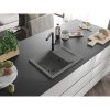 Mexen Enzo, 1-komorový granitový drez 576x465x174 mm a drezová batéria Flora, šedá, 6506-71-670401-70-B