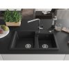 Mexen Tomas, 2-komorový granitový drez 800x500x190 mm a drezová batéria Flora, čierna, 6516-77-670401-00