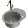 Mexen Kevin, 1-komorový granitový drez 586x458x190 mm a drezová batéria Flora, šedá, 6517-71-670401-57-G