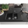 Mexen Gaspar, 1,5-komorový granitový drez 737x475x177 mm a drezová batéria Carla, čierna-strieborná metalíza, 6507-73-670700-70