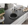 Mexen Kevin, 1-komorový granitový drez 586x458x190 mm a drezová batéria Flora, čierna škvrnitá, 6517-76-670401-75-B
