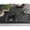 Mexen Pablo, 1-komorový granitový drez 752x436x161 mm a drezová batéria Carla, čierna škvrnitá, 6510-76-670700-76