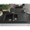 Mexen Matias, 1,5-komorový granitový drez 900x505x200 mm a drezová batéria Elia, čierna-strieborná metalíza, 6502-73-670101-00