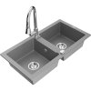 Mexen Mario, 2-komorový granitový drez 820x436x161 mm a drezová batéria Elia, šedá, 6504-71-670101-00