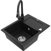 Mexen Enzo, 1-komorový granitový drez 576x465x174 mm a drezová batéria Elia, čierna, 65066506-77-670101-70