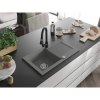Mexen Pablo, 1-komorový granitový drez 752x436x161 mm a drezová batéria Elia, šedá, 6510-71-670101-70