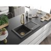 Mexen Pablo, 1-komorový granitový drez 752x436x161 mm a drezová batéria Elia, čierna škvrnitá, 6510-76-670101-50