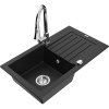 Mexen Pablo, 1-komorový granitový drez 752x436x161 mm a drezová batéria Elia, čierna, 6510-77-670101-00
