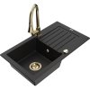 Mexen Pablo, 1-komorový granitový drez 752x436x161 mm a drezová batéria Elia, čierna, 6510-77-670101-50