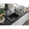 Mexen Elias, 1-komorový granitový drez 795x480x200 mm a drezová batéria Elia, čierna, 6511-77-670101-70