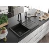 Mexen Bruno, 1-komorový granitový drez 795x495x200 mm a drezová batéria Elia, čierna-zlatá metalíza, 6513-75-670101-70-B