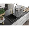 Mexen Bruno, 1-komorový granitový drez 795x495x200 mm a drezová batéria Elia, čierna, 6513-77-670101-50-B