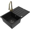 Mexen Bruno, 1-komorový granitový drez 795x495x200 mm a drezová batéria Elia, čierna, 6513-77-670101-50-B
