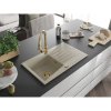 Mexen Cesar, 1-komorový granitový drez 775x470x190 mm a drezová batéria Elia, béžová, 6514-69-670101-50