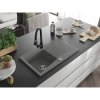 Mexen Cesar, 1-komorový granitový drez 775x470x190 mm a drezová batéria Elia, šedá, 6514-71-670101-70